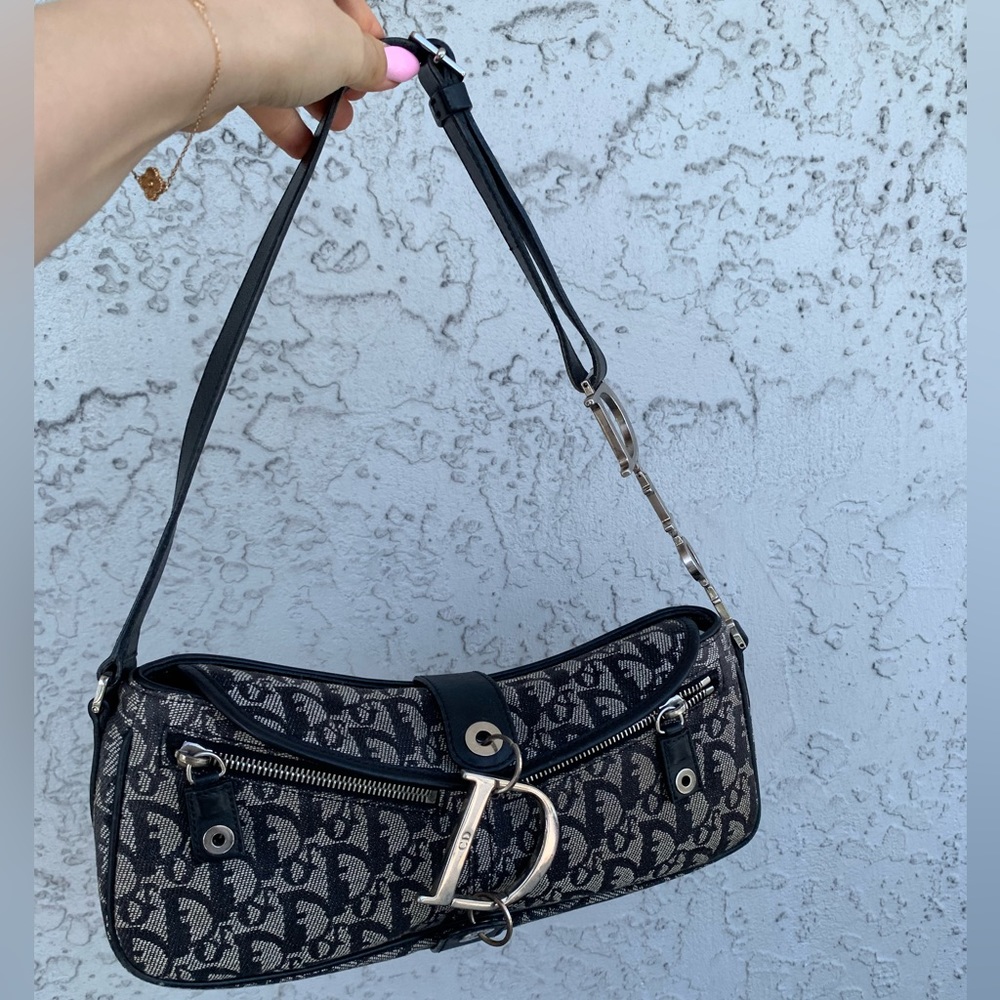 Dior Canvas Vintage Trotter Charm Diorissimo Shoulder Bag